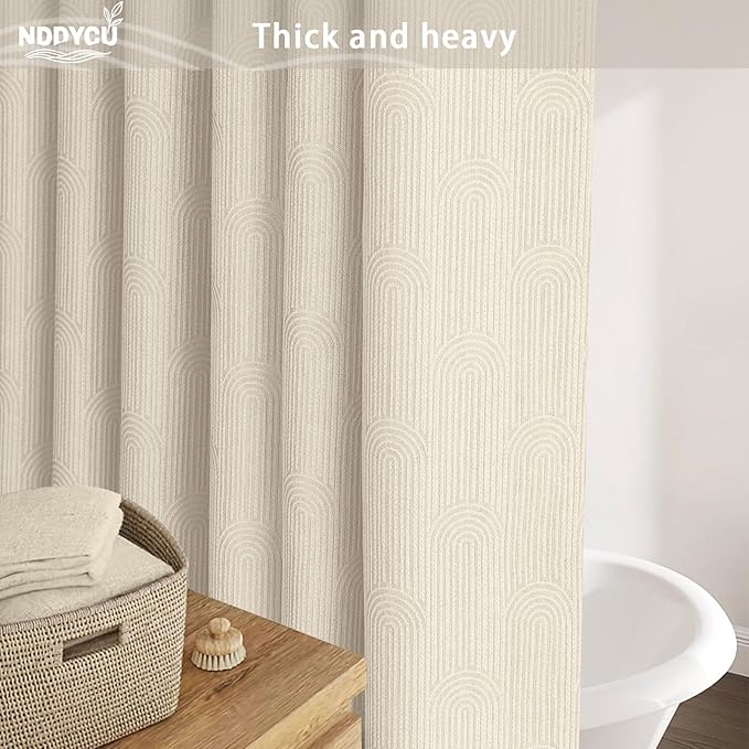 Beige Boho Cotton Shower Curtain Arch,72" W x 72" L | Minimalist Shower Curtain for Bathroom