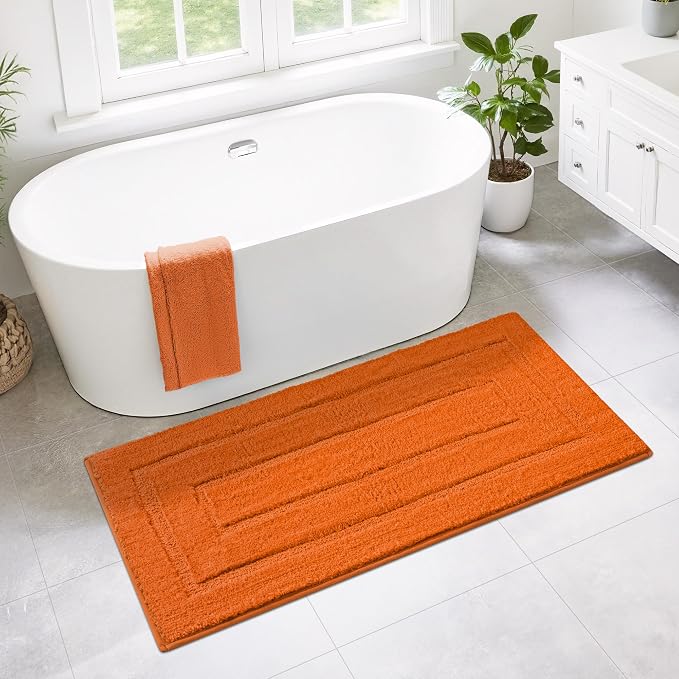 GRANNY SAYS Orange Bathroom Rug 24" x 48", Non-Slip Microfiber Bath Mat | Ultra-soft, durable TPR backing for reliable grip, fast water absorption, machine washable for Vanity, Shower, Tub
