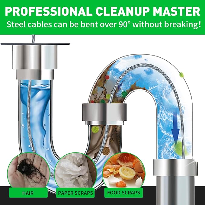 BACOENG 50Ft Drain Auger, Heavy Duty Plumbing Snake with Drill Adapter, Use Manually or Powered for Drain Clog, Shower Sink, Comes with Gloves and Bag (Green)