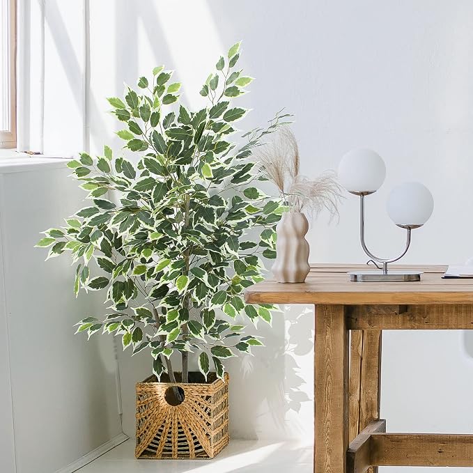 Yepdin Artificial Ficus Tree - 4 FT Tall Silk Fake Tree with Pot - Lifelike Foliage & Branches for Indoor/Outdoor Decor