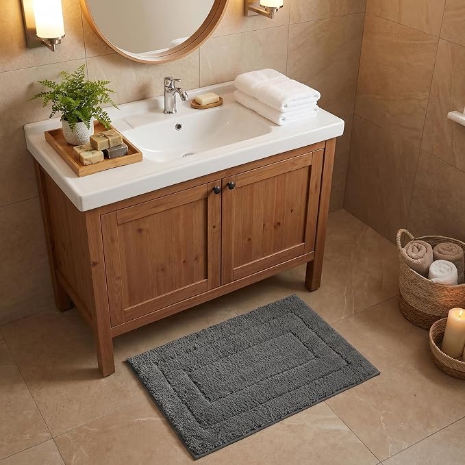 GRANNY SAYS Dark Grey Bathroom Rug 20" x 30", Non-Slip Microfiber Bath Mat | Ultra-soft, durable TPR backing for reliable grip, fast water absorption, machine washable for Vanity, Shower, Tub