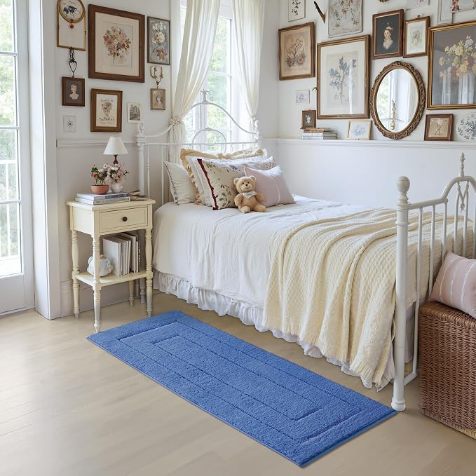GRANNY SAYS Blue Bathroom Runner Rug 24" x 59", Soft Microfiber Bath Mat | Non-Slip long rug with TPR Backing, Absorbent, Machine Washable Extra Large Bath Rugs for Double Vanity, Shower, Tub