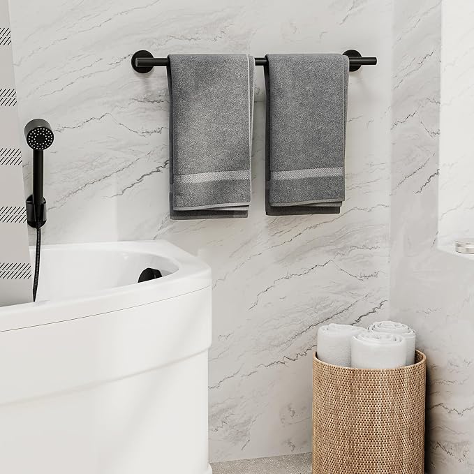 Matte Black Towel Bar, 24 Inch Bathroom Towel Rack | (Total Length 26-Inch), Towel Holder Wall Mounted, Thicken SUS304 Stainless Steel Towel Rod Modern Home Decor