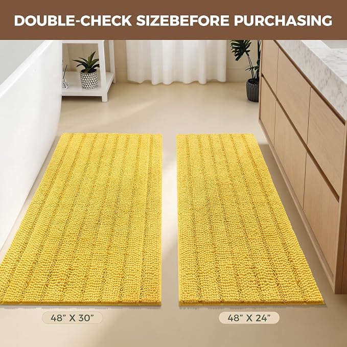 Bcoimo Bath Rug Mat,Yellow Chenille High Absorbent Long Bathroom Runner Rug | No Slip with Rubber Back Chenille Bathroom Mats For Floor,Tub,Shower; Extra Soft, Quick Dry Microfiber mats; Machine Washable