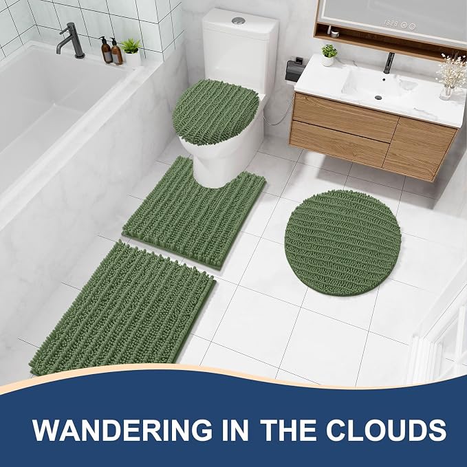 Arotive Bathroom Rugs Mat 30x20, Soft Absorbent Chenille Shaggy Bath Mat | Olive Green, Machine Wash Dry, Bath Rugs for Bathroom Floor, Tub and Shower, Home Decor Accessories