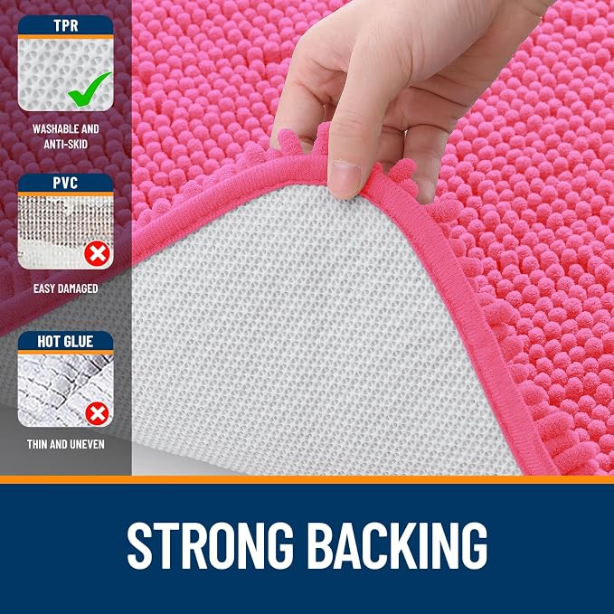 OLANLY Large Bathroom Rugs 50x30, Extra Soft Absorbent Chenille Bath Rugs | Hot Pink, Quick-Drying Rubber Backing, Machine Washable Bath Mat for Bathroom Floor, Tub and Shower, Home Decor Accessories