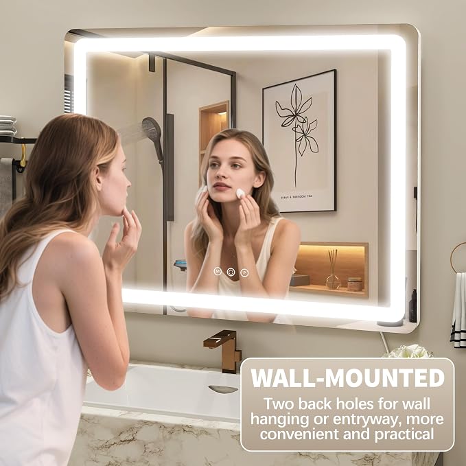 FENNIO 23" x 18" Vanity Mirror with Lights,LED Makeup Mirror,Hollywood Mirror with 3 Color Modes & Adjustable Brightness,Vanity Mirror White