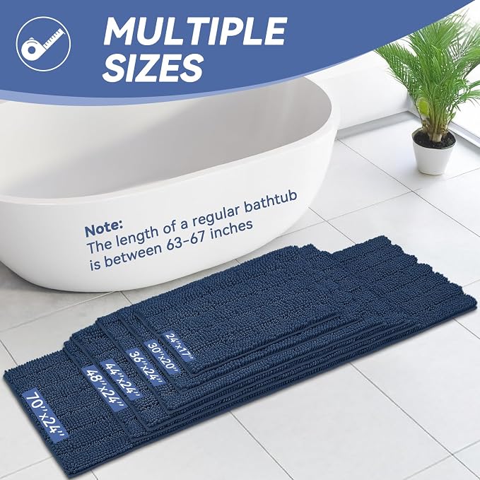 Bcoimo Bath Rug Mat,Chenille Extra Soft Navy Bathroom Floor Shower Tub Mats | Non Slip with Rubber Backing Bathroom Rugs;High Absorbent And Quick Dry Microfiber mat; Machine Washable;Extra Soft Bath Rug