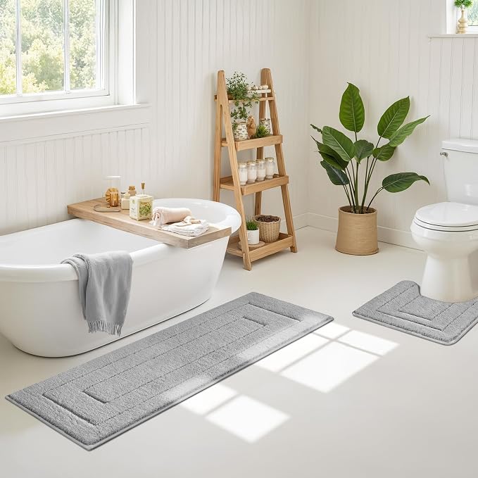 GRANNY SAYS Gray Bathroom Rug 59" x 20", Non-Slip Microfiber Bath Mat | Ultra-soft, durable TPR backing for reliable grip, fast water absorption, machine washable for Vanity, Shower, Tub