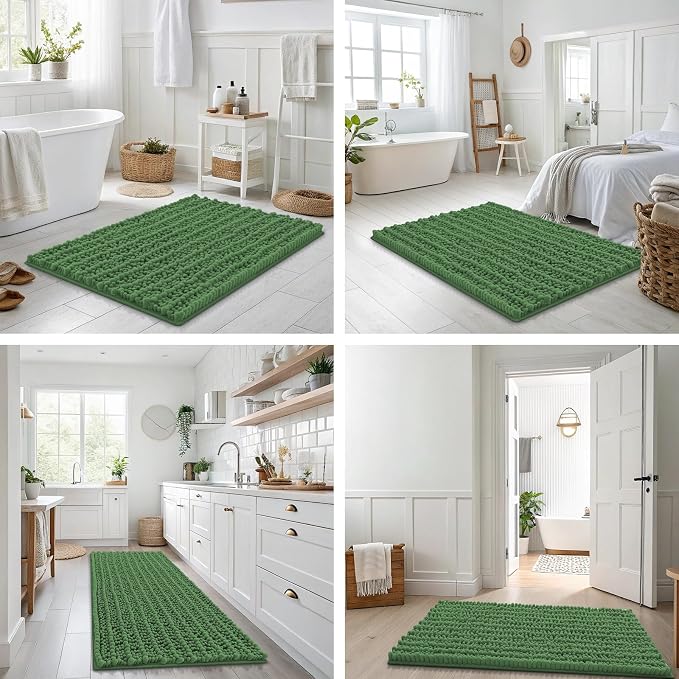 Smiry Bathroom Rugs 24X16, Extra Soft Rubber Backing Chenille Bath Mats | Olive Green Machine Washable Non Slip Quick Dry Bath Mats for Bathroom Floor, Tub, Shower, Home Decor Accessories