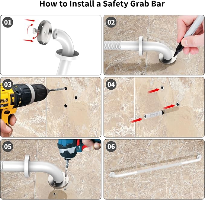 48 Inch Anti Slip Handicap Grab Bars, Munzong Bathroom Grab Bar for Wall | White Knurled Handicap Balance Bar Safety Hand Rail Support Elderly Senior Assist Bath Handle