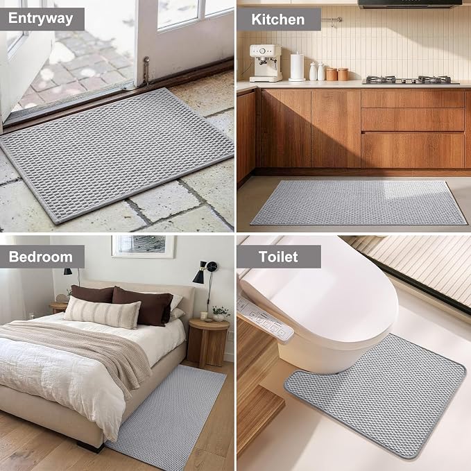 Triohero Bathroom Rugs Non Slip Washable, Super Absorbent Thin Bath Mat Small Quick Dry Low Pile Bathroom Rug, Light Grey 20x30