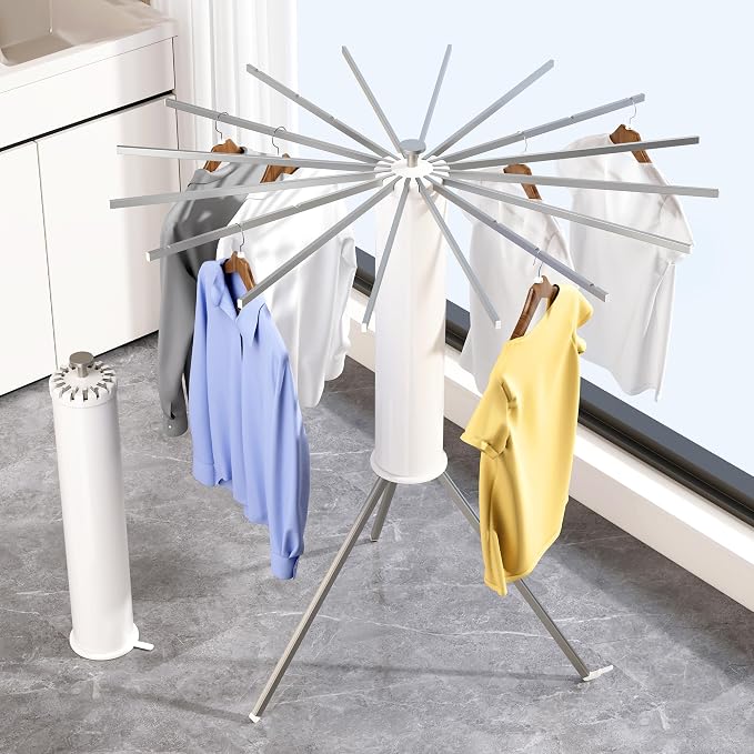 Heavy-Duty Aluminum Tripod Clothes Drying Rack, Reinforced Stable Design, 16 Rods, Large Capacity, Rustproof Weather-Resistant Umbrella Dryer, Foldable for Indoor Outdoor Use