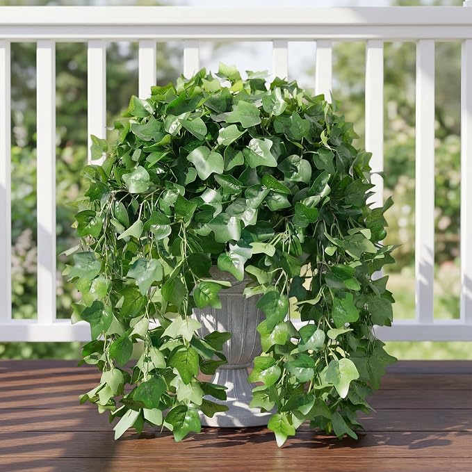 Faux Outdoor Plants Fake Hanging Plants for Outdoors Outside Decorations, 2 Pcs Green Fake Ivy Vines Realistic UV Resistant Artificial Greenery for Planters Porch Garden Yard Front Door Patio Indoor