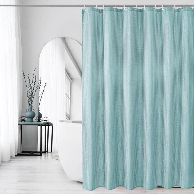 Small Stall Teal Fabric Shower Curtain, 36 x 72 | Narrow Half Cloth-Textured Shower Curtain for Bathroom, Water Repellent, Machine Washable
