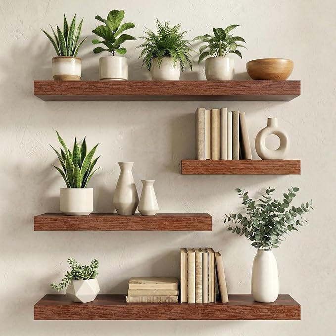 30 in Floating Shelves for Wall Decor Color Walnut,Pack 2 | Modern floating shelves for living room,bedroom,kitchen and bath.Organize & display books,photos and decor.easy mount,sturdy.