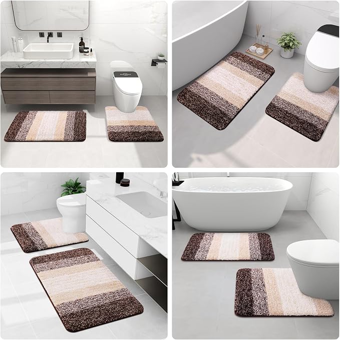 Arotive Microfiber Bathroom Rugs, Shaggy Soft Absorbent Bath Rug, 59x35 | Brown, Rubber Backing Thick Plush Machine Washable Dry Bath Mats for Bathroom, Tub and Shower, Rectangular