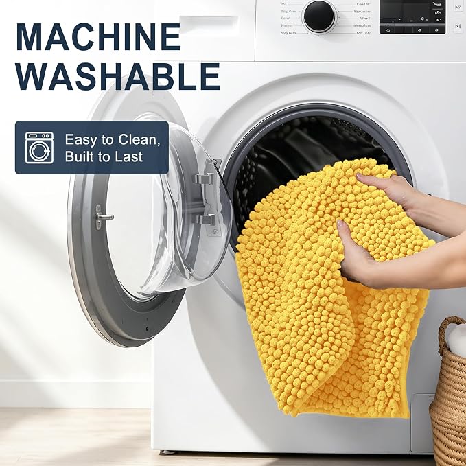 Smiry Thick Chenille Bathroom Runner Rugs 59x20, Absorbent Bath Mat, Yellow | Quick‑Dry & Machine Washable, Non‑Slip Bath Carpet, Soft Striped Bath Rugs for Tub & Shower, Modern Home Decor Accessories