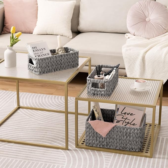 GRANNY SAYS Wicker Baskets for Organizing, Storage Baskets for Shelves | Small Woven Storage Baskets for Shelf, Rattan Basket for Organizing, Wicker Basket Set, 3-Pack Small Waterproof Baskets