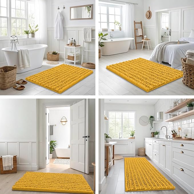 Smiry Bathroom Rugs 30X20, Extra Soft Rubber Backing Chenille Bath Mats | Golden Yellow Machine Washable Non Slip Quick Dry Bath Mats for Bathroom Floor, Tub, Shower, Home Decor Accessories