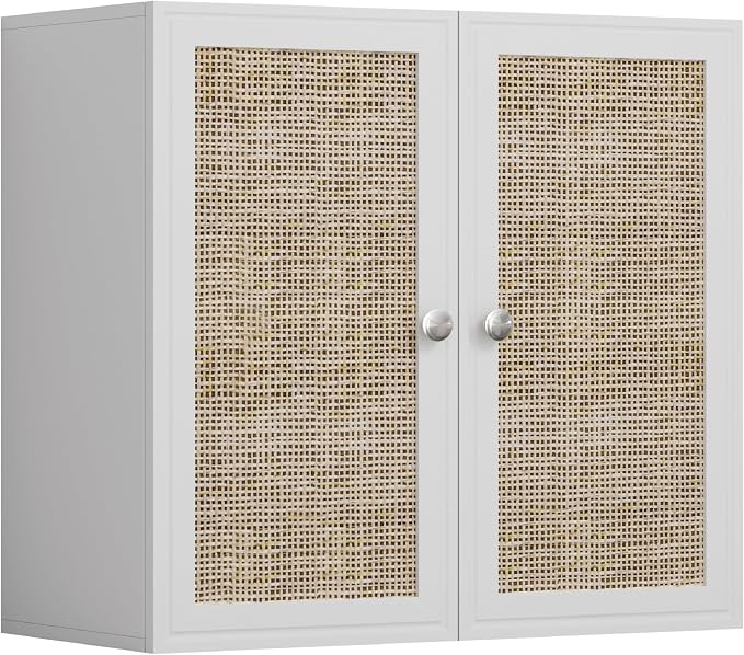 Wall Cabinet Storage-Rattan Laundry Cabinet,Kitchen Wall Mounted Cabinet with Adjustable Shelves for Laundry Room, Kitchen,Dining Room,Bathroom 24INCH X 1PCS