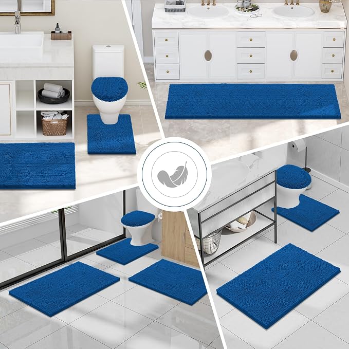 Smiry Bathroom Rugs 30X20, Luxury Chenille Extra Soft Absorbent Bath Mat | Deep Navy Blue, Machine Washable Non-Slip Plush Bath Mats for Bathroom, Tub, Shower, and Floor, Home Decor