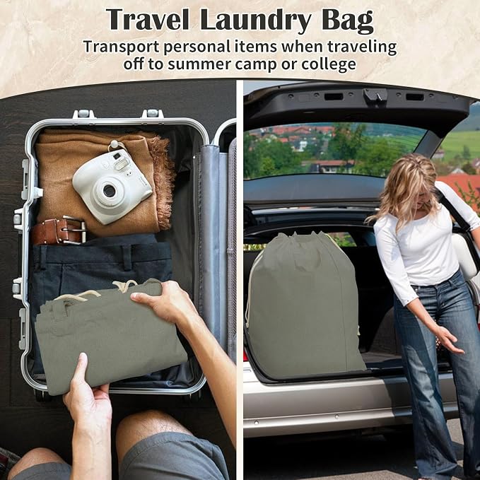 Cotton Canvas Laundry Bag 30"Wx 35"H with Handles Drawstring, CottonGray | Thick Large Heavy Duty Washable Dirty Clothes Sack for Camp, College Dorm, Laundromat, Home Storage, 1Pack