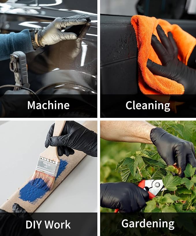 NEOTRIL 6 Mil Heavy Duty Black Nitrile Disposable Gloves, Latex Powder-Free, Textured Rubber Gloves for Cooking Mechanic