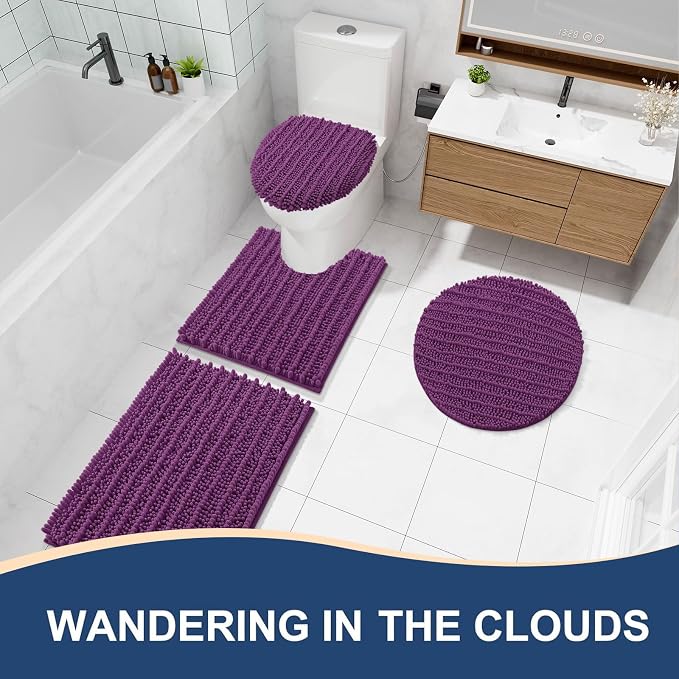 Arotive Bathroom Rugs Mat 30x17, Soft Absorbent Chenille Shaggy Bath Mat | Purple, Machine Wash Dry, Bath Rugs for Bathroom Floor, Tub and Shower, Home Decor Accessories
