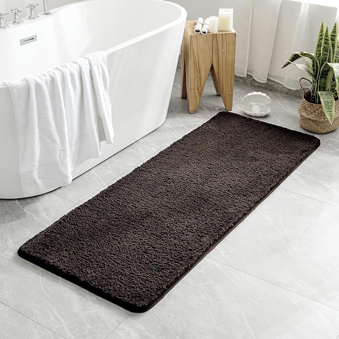 MIULEE Brown Bathroom Runner Rugs Soft Microfiber Bath Mat 24x60 Inch | Absorbent, Non Slip, Quick Dry, Fluffy Bath Rugs for Bathroom Floor Tub Showers, Machine Washable