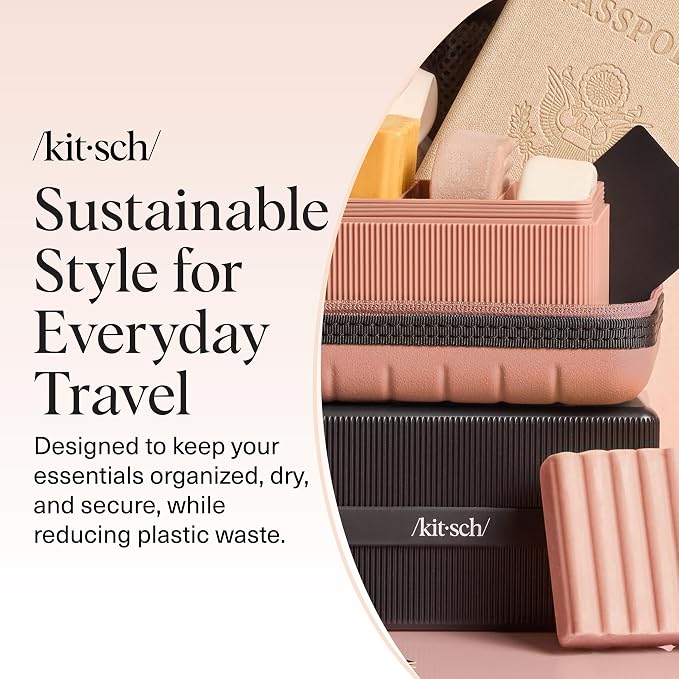 Kitsch 4-Compartment Travel Soap Case – TSA-Approved Bar Soap Holder | Travel Organizer, Bar Soap Case - Lightweight, Durable, Leak-Proof, Made from Recycled Plastic – Black