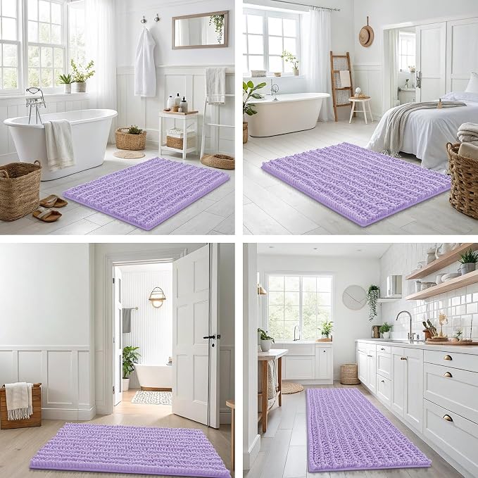 Smiry Bathroom Rugs 24X16, Extra Soft Rubber Backing Chenille Bath Mats | Purple Machine Washable Non Slip Quick Dry Bath Mats for Bathroom Floor, Tub, Shower, Home Decor Accessories