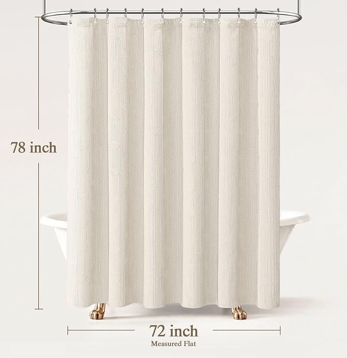 Ivory Boho Cotton Shower Curtain Arch,72" W x 78" L | Minimalist Shower Curtain for Bathroom