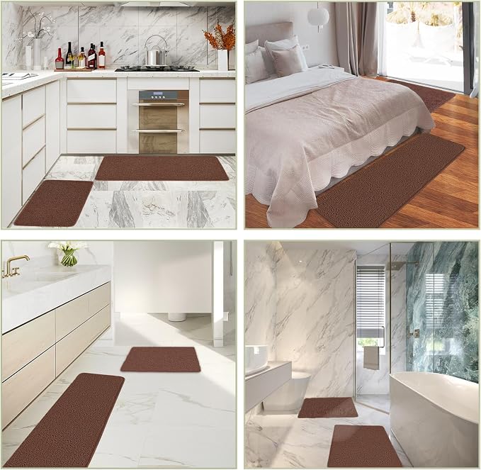 Brown Bathroom Rugs Sets 2 Piece – Absorbent and Washable Bath Mat, Non-Slip, Thick Soft Chenille Bath Rugs for Bathroom Floor, Shower, Sink - 20" x 32"+24" x 36"