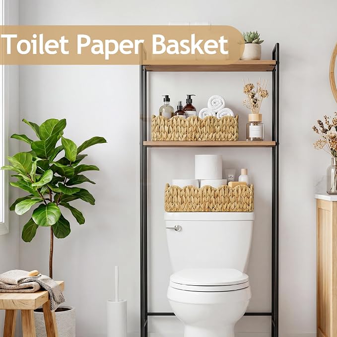 efluky Toilet Paper Basket, Scalloped Basket 2-Pack, Bathroom Decor Back of Toilet Basket, Wicker Natural Water Hyacinth Bathroom Basket for Organizing Countertop,Shelves,Bedroom
