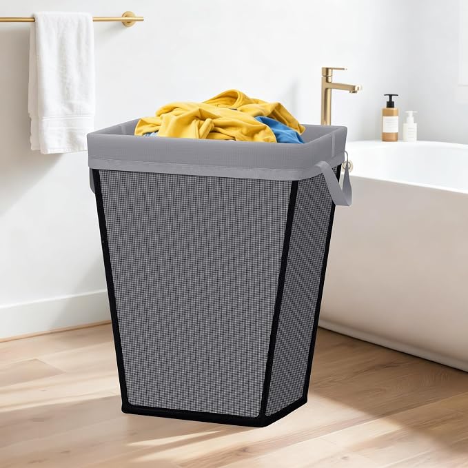 STO STO 75L Laundry Hamper, Space Saving Freestanding Clothes Basket with Iron Frame, Dirty Clothes Storage Bin with Removable Washable Liner for Bedroom, Bathroom, Dorm, Closet, Apartment, Gray