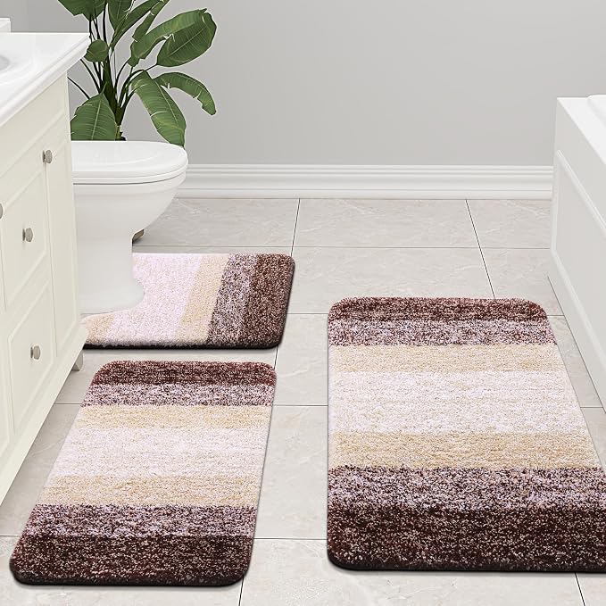 Arotive Microfiber Bathroom Rugs, Soft Absorbent Contour Toilet Rugs, 24x20 | Brown, Rubber Backing Thick Plush Machine Washable Dry Bath Mats for Toilet Base, U-Shape
