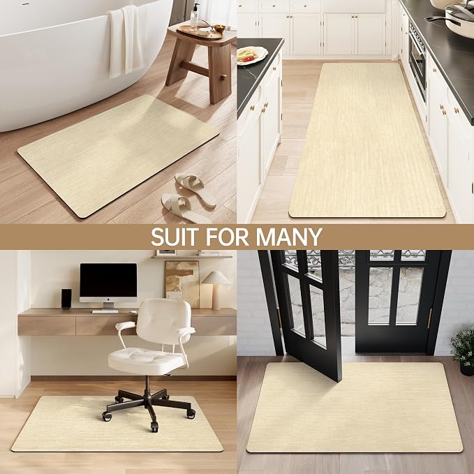 Mecko Bath Mat Ultra Thin Beige, 24"x36" | -Non-Slip,Quick Dry,Absorbent Bathroom Rug Suit For Tile floors,Easy Care Shower Rug in Front of Bathtub,Sink,Shower