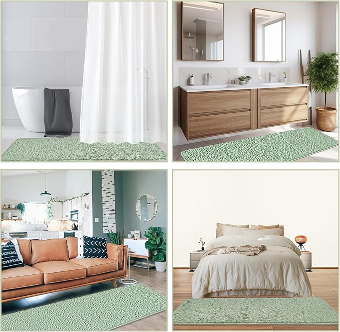 Bathroom Runner Rug 24 x 60 Inch – Extra Large Long Bath Mat | Absorbent and Washable Thick Chenille Bath Rug Non-Slip Runner Rug for Bathroom, Shower, Sink(Sea Foam)