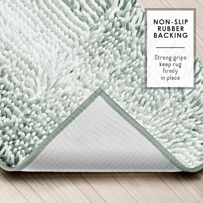 Hearth & Harbor Bathroom Rugs, Chenille Bath Mat - Machine Washable Bath Mats for Bathroom Non-Slip Backing Rubber, Quick Dry Bathroom Mat, 17 x 24 + 20 x 32 - Ombre Green