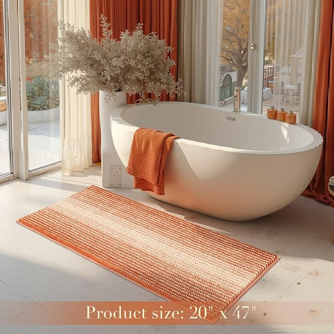 Large Bath Rugs, Non Slip 20 x 47 Inches Water Absorbent Chenille Floor Mats Machine Washable (Pumpkin Orange)