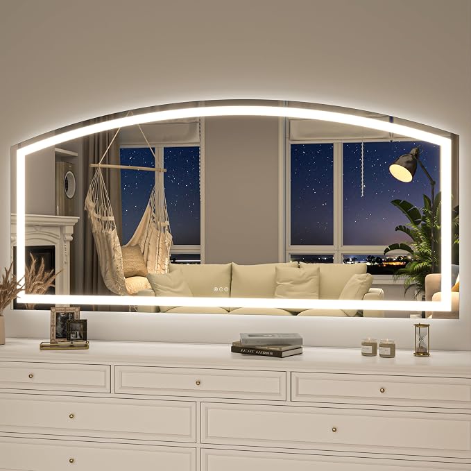 Hasipu 77"x36" Arch LED Bathroom Mirror with Lights Anti-Fog Wall Mirror | Frontlit LED, Large Vanity Mirror, Anti-Fog, Shatterproof Coating, 3 Color Dimmable, Smart Touch Control for Over Sink