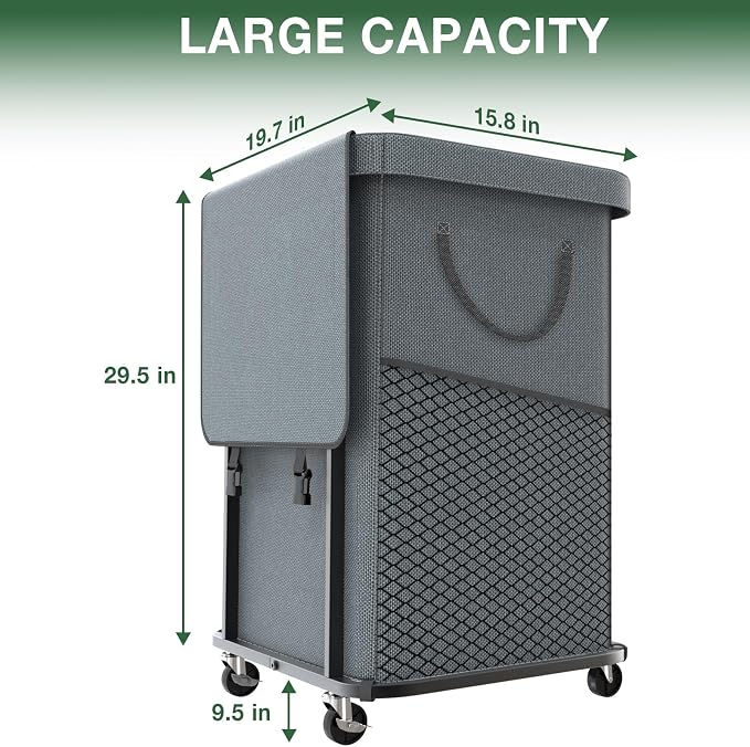Laundry Hamper with Lid,150L Rolling Laundry Basket with Wheels,Grey | Dirty Clothes Hamper with Metal Frame and Removable Bag Design,Large Rolling Hampers for Laundry Room, Bedroom,Dorm
