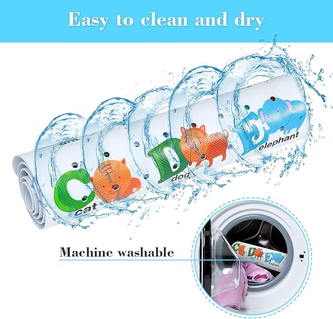 Secopad Bathtub Mat Non Slip, Cute Tub Mat, 40" x 16", Alphabet and Animals | Rectangular, Anti-Slip, Machine Washable, with Drain Holes and Suction Cups,For Bathtub and Shower Floor, for Toddler & Kids