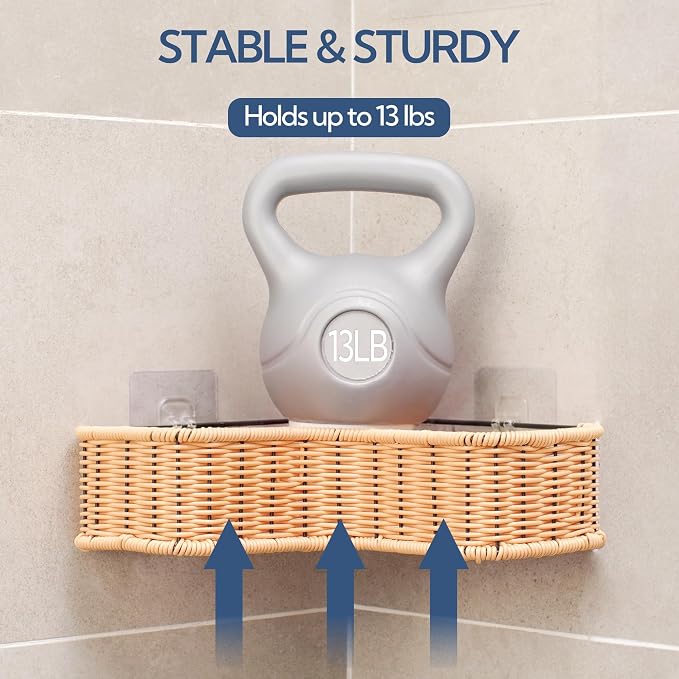GRANNY SAYS Corner Shower Caddy Adhesive, Wicker Shower Organizers | 2 Pack Rustproof Corner Shelves, Hanging Wicker Shower Organizers and Storage, Inside Shower Shelves for Apartment Decor