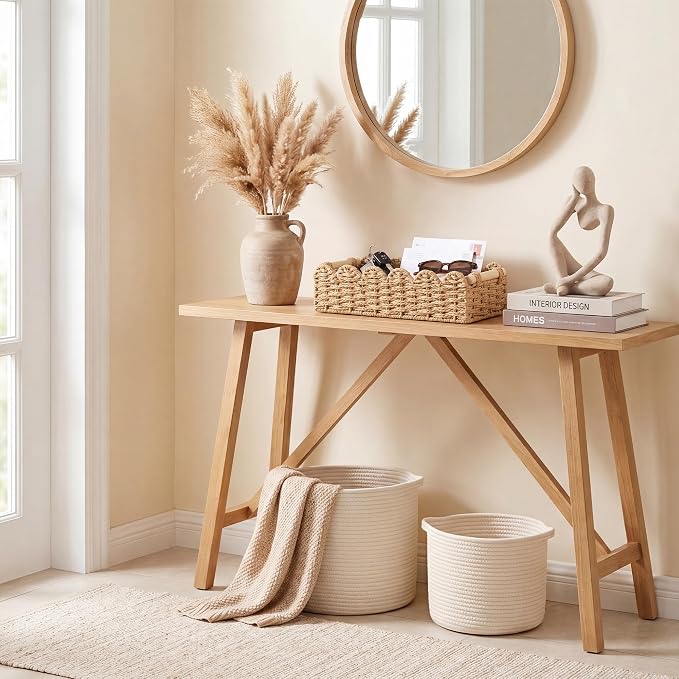 StorageWorks Toilet Paper Storage Basket, Toilet Basket with Wooden Handles | Scalloped Wicker Basket for Living Room, Decorative Scalloped Baskets for Storage, Wicker Baskets for Organizing and Decor