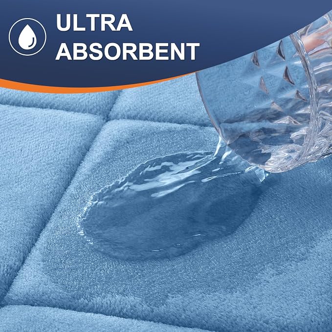 OLANLY Memory Foam Bath Mat 47x20, Ultra Soft and Absorbent Bathroom Rugs | Blue, Quick Dry, Machine Washable Shower Bath Rugs, Comfortable Bath Carpet for Bathroom Floor, Tub and Shower
