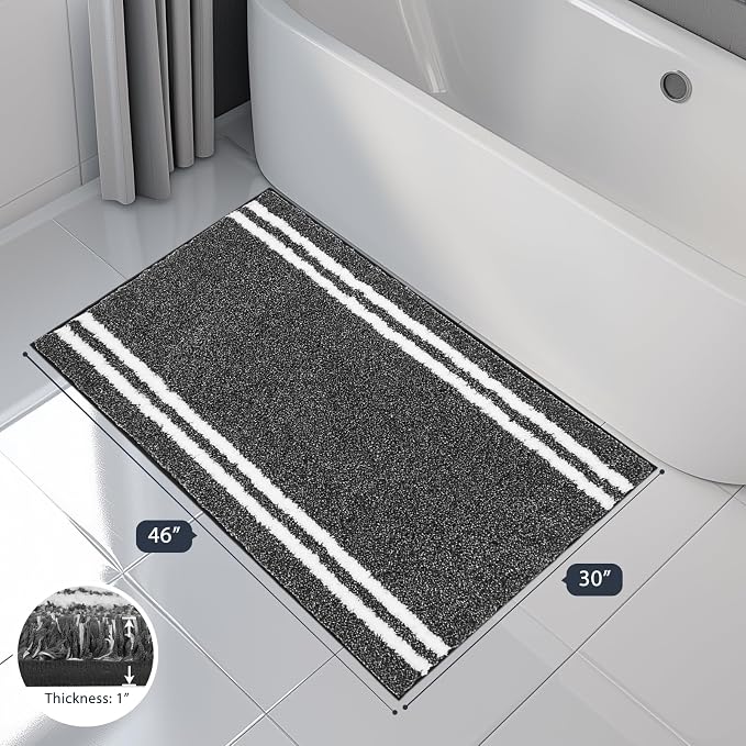 PURRUGS Bathroom Rug, Bath Mat, 30" x 46", Charcoal | Machine Washable, Non-Slip, Waterproof TPR Backing, Super Absorbent, Quick Dry, Bath Rug for Shower, Bathtub, and Sink