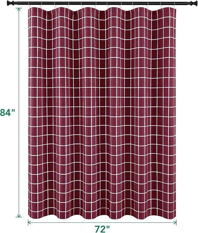 Biscaynebay Extra Long Shower Curtains 84 Length-Bathroom Modern Farmhouse Faux Linen Textured Grid Plaid Fabric Shower Curtain, Minimalist Simple Geometric Neutral Decor Washable-72x84 Burgundy