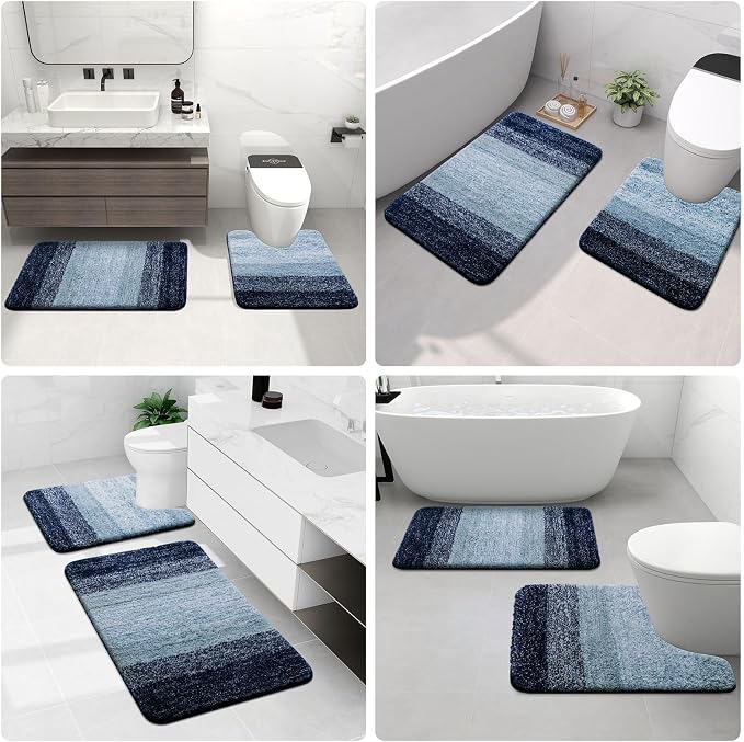Arotive Microfiber Bathroom Rugs, Shaggy Soft Absorbent Bath Rug, 30x20 | AiryBlue, Rubber Backing Thick Plush Machine Washable Dry Bath Mats for Bathroom, Tub and Shower, Rectangular
